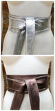 2 sided BRONZE - SILVER obi belt. Soft genuine leather wrap belt. Wide wraparound waist belt. Boho dress belt in metallic effect leather.