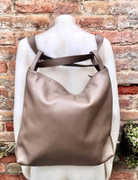 Light brown genuine leather rucksack/ shoulder bag . Taupe color genuine leather shopper. Dark beige carry all / backpack- Greyge purse