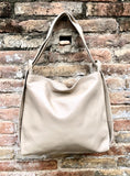 Beige genuine leather rucksack/ shoulder bag. Beige genuine leather shopper. Beige carry all / backpack- Beige large leather purse