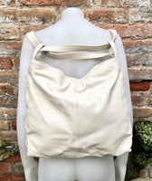 Cream color genuine leather rucksack/ shoulder bag. Light beige genuine leather shopper. Broken white carry all / backpack