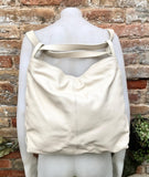 Cream color genuine leather rucksack/ shoulder bag. Light beige genuine leather shopper. Broken white carry all / backpack