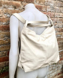 Cream color genuine leather rucksack/ shoulder bag. Light beige genuine leather shopper. Broken white carry all / backpack