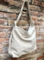 Cream color genuine leather rucksack/ shoulder bag. Light beige genuine leather shopper. Broken white carry all / backpack