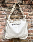 Cream color genuine leather rucksack/ shoulder bag. Light beige genuine leather shopper. Broken white carry all / backpack