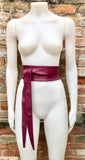 Plum obi belt. Wrap belt in soft genuine leather. Wraparound waist belt. Wide style. Burgundy boho dress belt. Wine red overall belt.