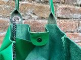 Bright GREEN tote leather bag. Genuine leather shopper. Large carry all bag for your laptop / books. GREEN leather shoulder bag. Green purse