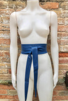 Cobalt blue obi belt. Wrap belt in soft genuine leather. Wraparound waist belt. Wide style. Boho dress belt in soft royal blue leather