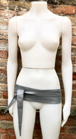GRAY obi belt. Wrap belt in soft genuine leather. Wraparound waist belt. Wide style. Boho dress belt in medium GREY leather. Grey dress belt