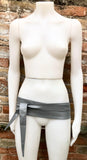 GRAY obi belt. Wrap belt in soft genuine leather. Wraparound waist belt. Wide style. Boho dress belt in medium GREY leather. Grey dress belt