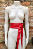 Red obi belt. Wrap belt in soft genuine leather. Wraparound waist belt. Wide style. Red boho dress belt. Bright red overall belt