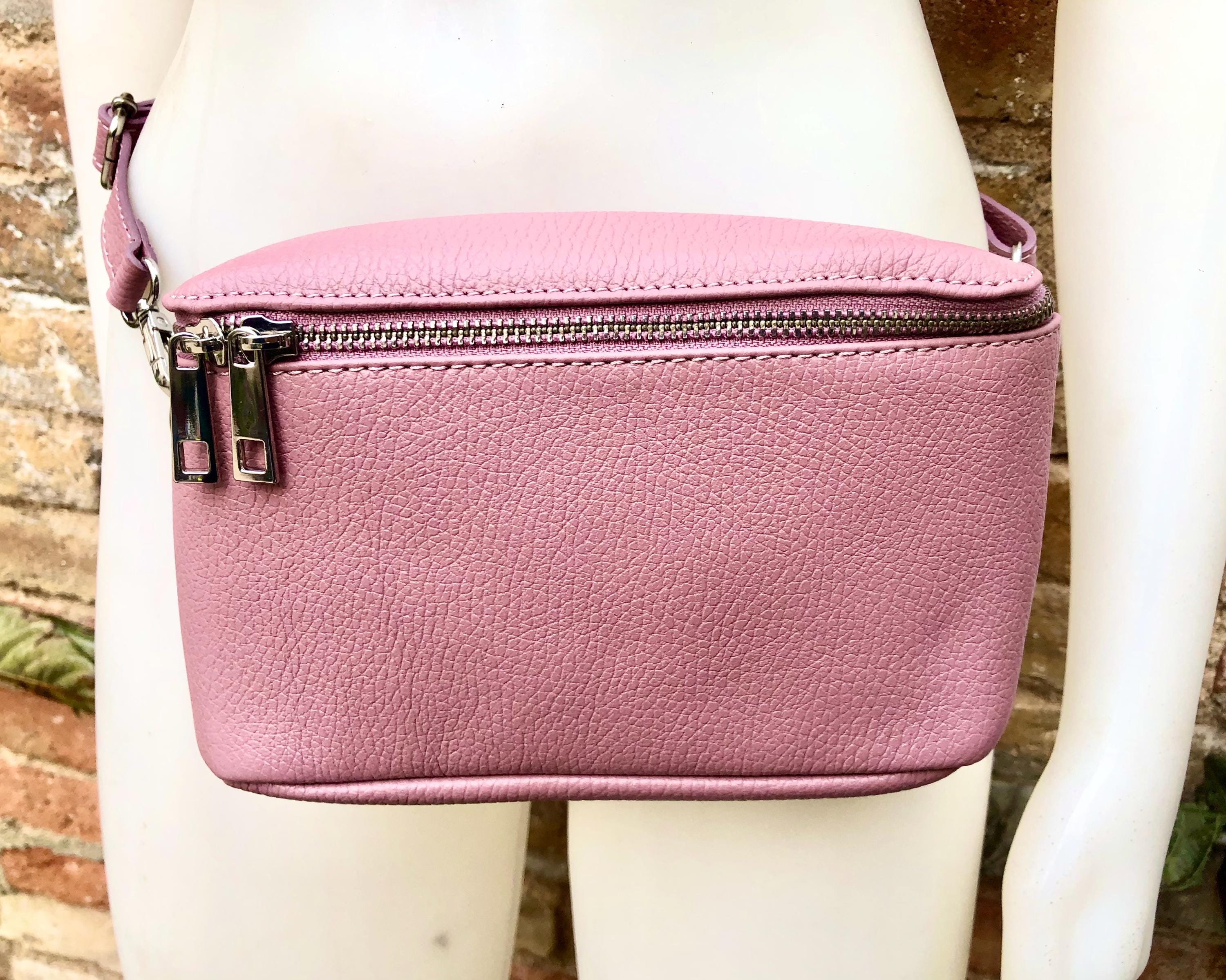 Raspberry pink FANNY pack .Small leather crossbody/ hip bag, bum pack bag in GENUINE leather. Pink leather purse with adjustable strap