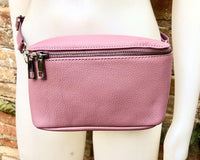 Raspberry pink FANNY pack .Small leather crossbody/ hip bag, bum pack bag in GENUINE leather. Pink leather purse with adjustable strap