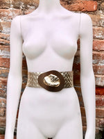 GOLD metallic leather waist belt with large metal buckle. Soft leather belt in gold. Boho glitter genuine leather belt. Gold waist belt