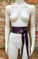 Dark PURPLE obi belt. Wrap belt in soft genuine leather. Wraparound waist belt. Wide style. Boho dress belt in soft EGGPLANT leather