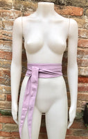 Light PURPLE obi belt. Lavender soft genuine leather. Wraparound lilac waist belt. Wide style. Boho dress belt in soft mauve leather