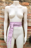 Light PURPLE obi belt. Lavender soft genuine leather. Wraparound lilac waist belt. Wide style. Boho dress belt in soft mauve leather