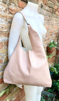 Light pink shoulder leather bag. Dusty pink leather shopper. Soft genuine leather. Carry all bag for your laptop, books etc. Pink purse