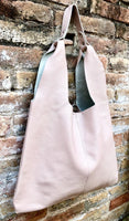 Light pink shoulder leather bag. Dusty pink leather shopper. Soft genuine leather. Carry all bag for your laptop, books etc. Pink purse
