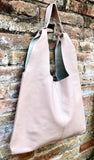 Light pink shoulder leather bag. Dusty pink leather shopper. Soft genuine leather. Carry all bag for your laptop, books etc. Pink purse