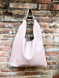 Light pink shoulder leather bag. Dusty pink leather shopper. Soft genuine leather. Carry all bag for your laptop, books etc. Pink purse