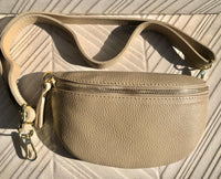 Beige FANNY pack .Small leather crossbody/ hip bag, bum pack bag in GENUINE leather. Beige purse with adjustable strap