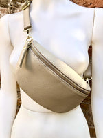 Beige FANNY pack .Small leather crossbody/ hip bag, bum pack bag in GENUINE leather. Beige purse with adjustable strap