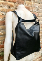 BLACK genuine leather rucksack/ shoulder bag / crossbody. BLACK genuine leather shopper. BLACK carry all backpack for laptops, tablets...