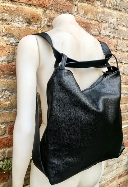 BLACK genuine leather rucksack/ shoulder bag / crossbody. BLACK genuine leather shopper. BLACK carry all backpack for laptops, tablets...