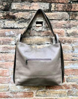 Light brown genuine leather rucksack/ shoulder bag . Taupe color genuine leather shopper. Dark beige carry all / backpack- Greyge purse