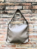 Light brown genuine leather rucksack/ shoulder bag . Taupe color genuine leather shopper. Dark beige carry all / backpack- Greyge purse