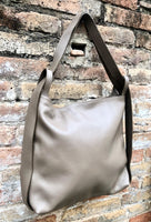 Light brown genuine leather rucksack/ shoulder bag . Taupe color genuine leather shopper. Dark beige carry all / backpack- Greyge purse