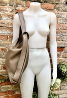 Light brown genuine leather rucksack/ shoulder bag . Taupe color genuine leather shopper. Dark beige carry all / backpack- Greyge purse