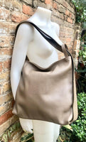 Light brown genuine leather rucksack/ shoulder bag . Taupe color genuine leather shopper. Dark beige carry all / backpack- Greyge purse