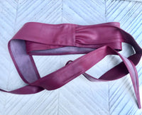 Plum obi belt. Wrap belt in soft genuine leather. Wraparound waist belt. Wide style. Burgundy boho dress belt. Wine red overall belt.