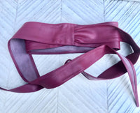 Plum obi belt. Wrap belt in soft genuine leather. Wraparound waist belt. Wide style. Burgundy boho dress belt. Wine red overall belt.