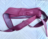 Plum obi belt. Wrap belt in soft genuine leather. Wraparound waist belt. Wide style. Burgundy boho dress belt. Wine red overall belt.