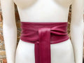 Plum obi belt. Wrap belt in soft genuine leather. Wraparound waist belt. Wide style. Burgundy boho dress belt. Wine red overall belt.