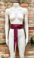 Plum obi belt. Wrap belt in soft genuine leather. Wraparound waist belt. Wide style. Burgundy boho dress belt. Wine red overall belt.