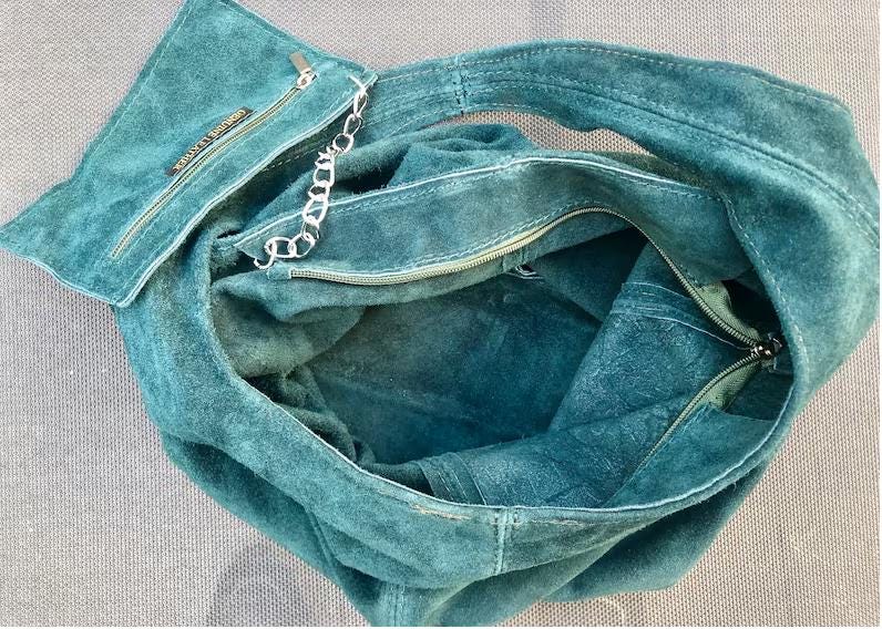 Slouch bag.Large tote leather bag in BLACK with ZIPPER. Soft natural suede genuine leather. Boho bag in BLACK suede.