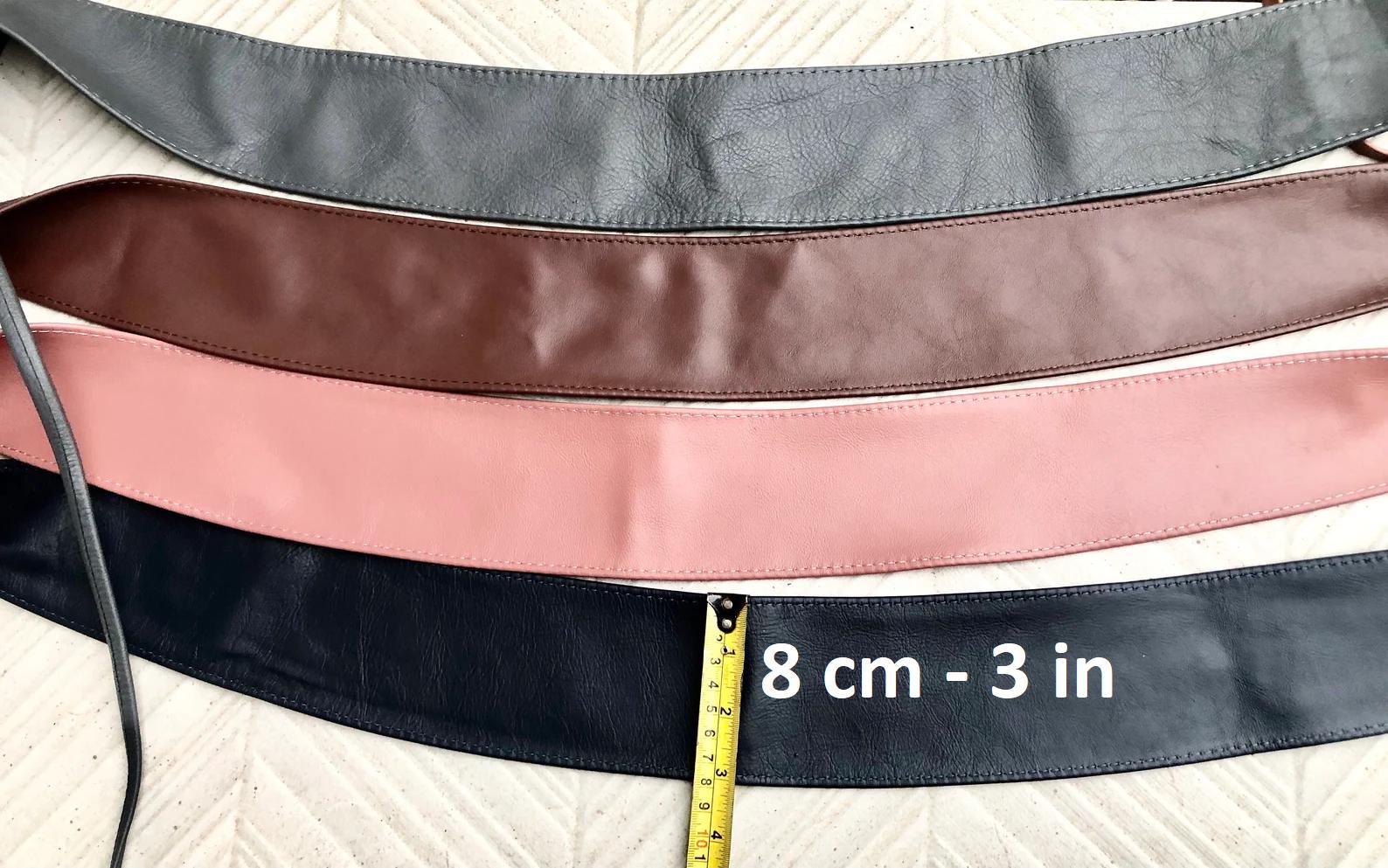 Khaki green wrap belt in soft leather. LONGER option. Waist, dress or wraparound belt in dark green genuine leather. Boho green obi belt.