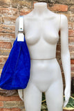 Slouch leather bag in cobalt BLUE genuine leather. Soft suede hobo bag for books / tablets. Blue soft leather shopper. Silver strap