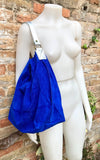Slouch leather bag in cobalt BLUE genuine leather. Soft suede hobo bag for books / tablets. Blue soft leather shopper. Silver strap