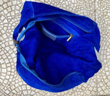 Slouch leather bag in cobalt BLUE genuine leather. Soft suede hobo bag for books / tablets. Blue soft leather shopper. Silver strap