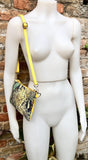 2 sided yellow + snake print leather bag. Crossbody / shoulder bag in GENUINE leather. Small yellow purse. Yellow, black, green animal print