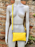 2 sided yellow + snake print leather bag. Crossbody / shoulder bag in GENUINE leather. Small yellow purse. Yellow, black, green animal print