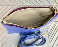 2 sided purple + snake print leather bag. GENUINE leather crossbody / shoulder bag. Small purple purse. Purple, hot pink, black animal print