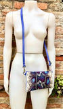 2 sided purple + snake print leather bag. GENUINE leather crossbody / shoulder bag. Small purple purse. Purple, hot pink, black animal print