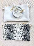 2 sided white /cream + snake print leather bag. GENUINE leather crossbody / shoulder bag. Small purse. White, cream, black animal print