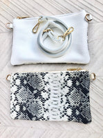 2 sided white /cream + snake print leather bag. GENUINE leather crossbody / shoulder bag. Small purse. White, cream, black animal print
