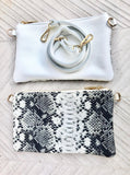 2 sided white /cream + snake print leather bag. GENUINE leather crossbody / shoulder bag. Small purse. White, cream, black animal print